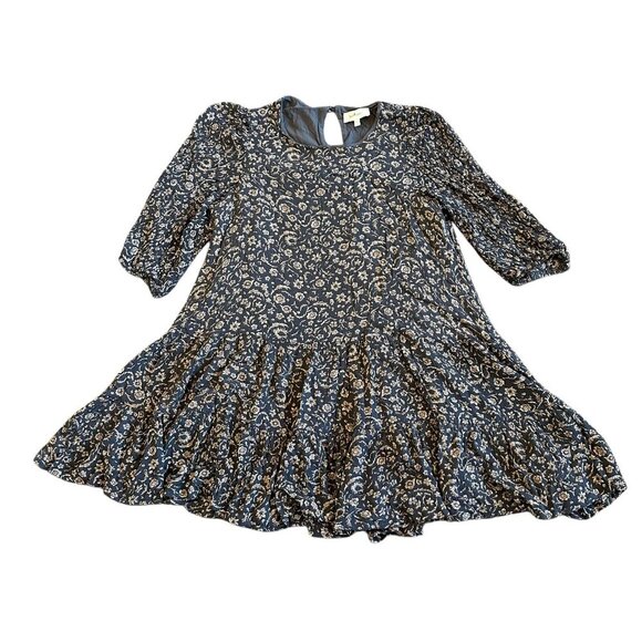 Bohme Grey Floral Print Dress Fit n Flare 3/4 Sleeves Comfy Casual Size Small - Picture 1 of 11